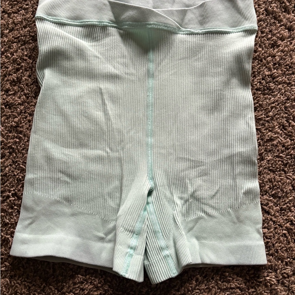 Mint Green Ribbed Free People Biker Shorts